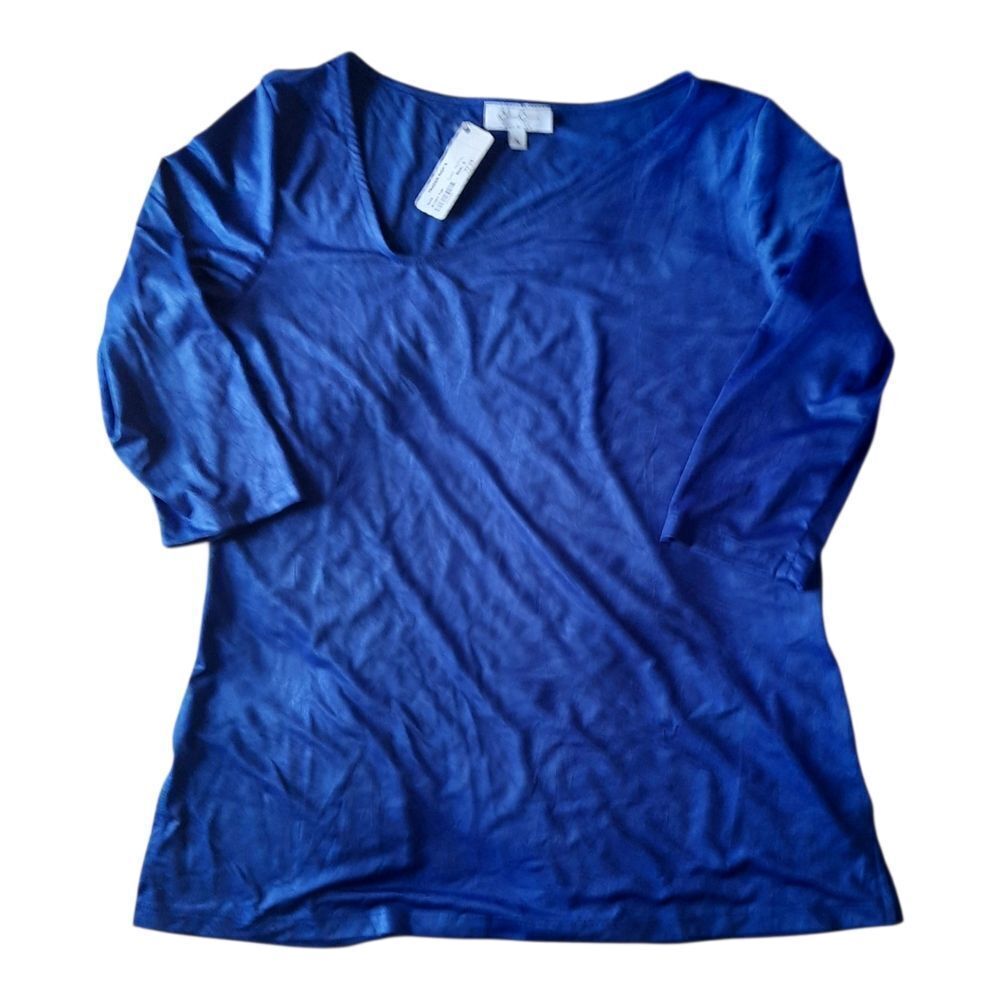 Cover Charge Elegant Blue Fitted 3/4 Sleeve Blouse